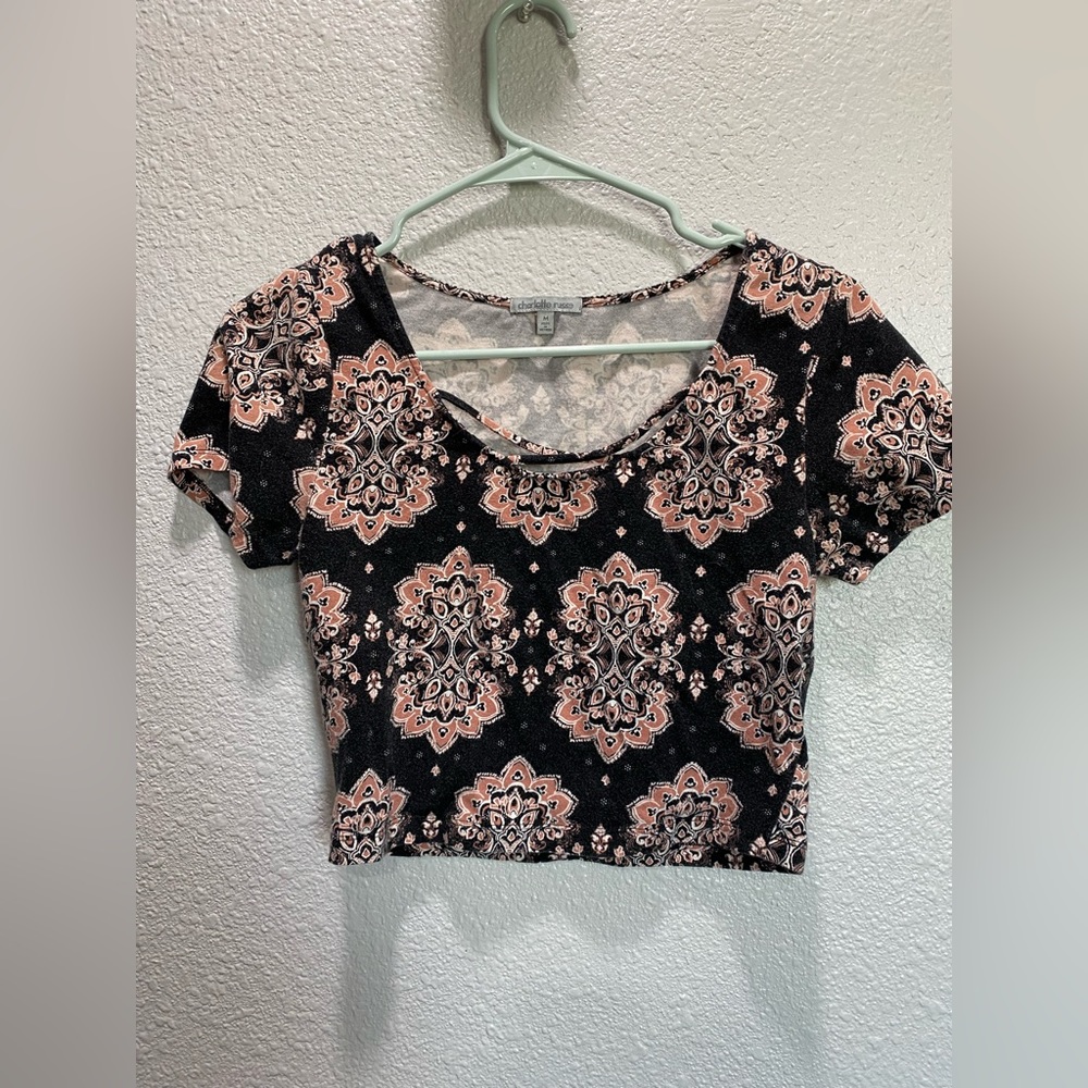 Charlotte Russe floral black crop top